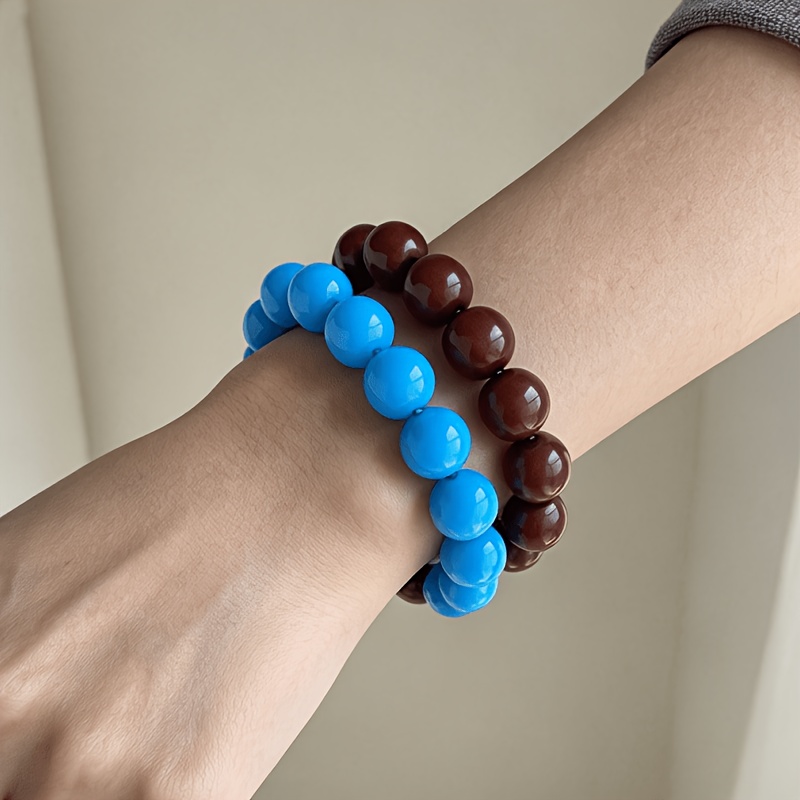 Solid Color Round Bead Bracelets Set, Stackable Everyday Accessories